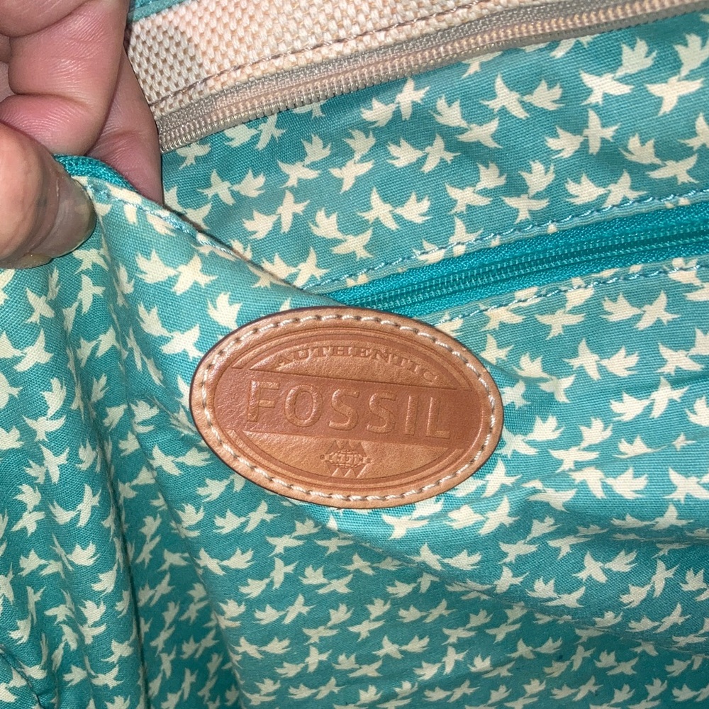 Fossil Blue and Tan Polka Dot Tote - Picture 3 of 6